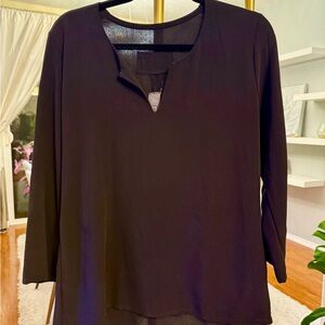 PRIVATE Label Silk Women’s Black Split-Neck Long Sleeve Top